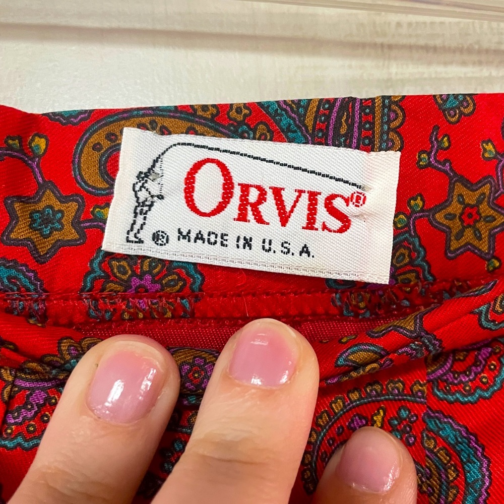 Vintage Orvis Red Blue Green Paisley Pattern Pleated A Line Maxi Skirt Sz 14 - Picture 3 of 7